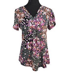 NWOT | Mixed Floral & Polka Dot V-Neck Top | Petal Sleeves | Small